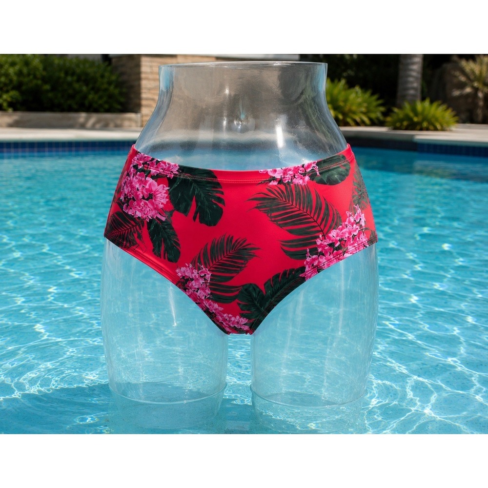 Lane Bryant Swim Red Tropical Floral High Waist Bikini Bottom Size 30 NWT